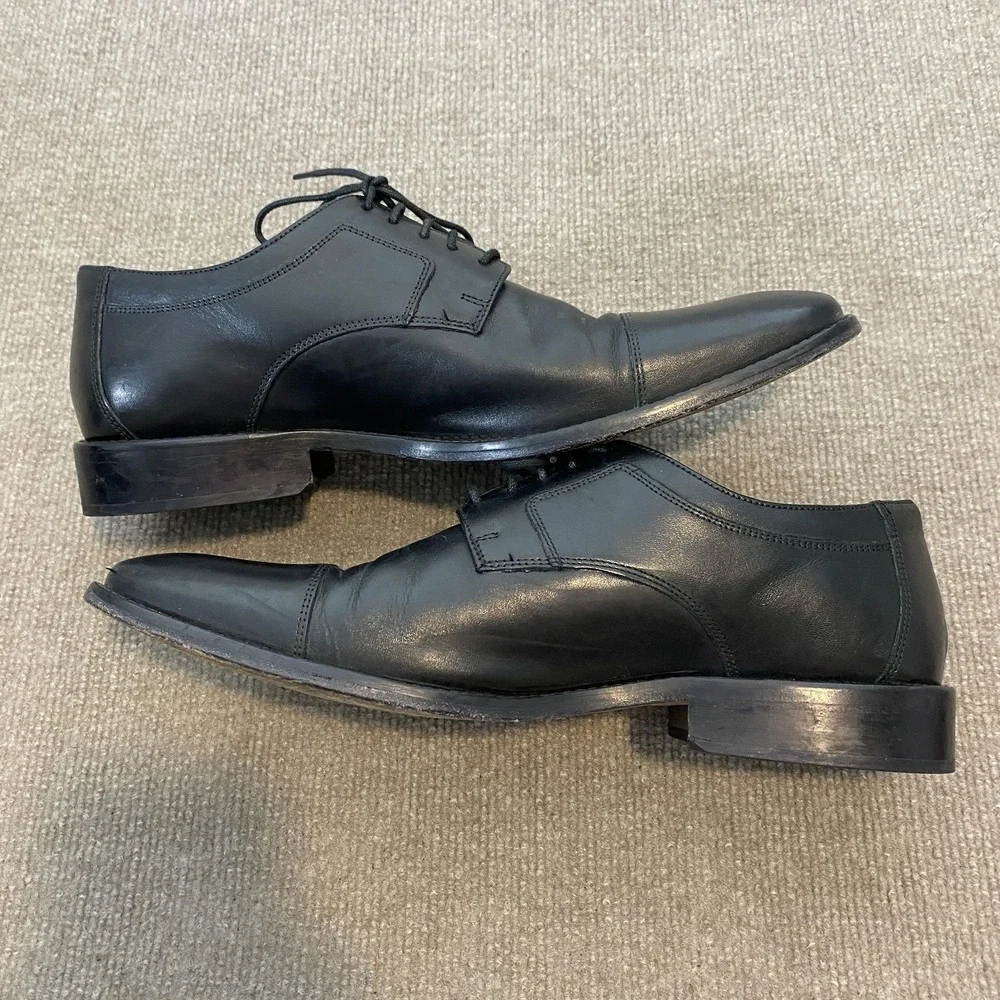 Johnston & Murphy Shoes Mens Size 12 M Black Leather Cap Toe Derby Dress Oxfords